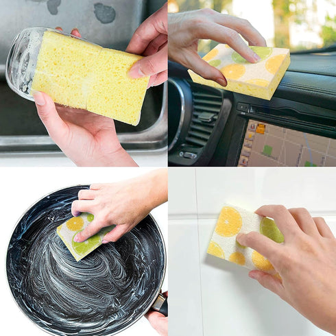 CELOX 6 Pack Lemon Printed Dual Sided Scrub Dish Sponges, Non-Scratch for Kitchen Cleaning, 4.5" x 2.8" x 0.8"