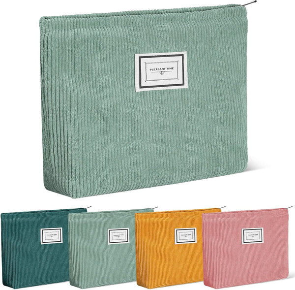 Sanwuta 4 Pack Velvet Cosmetic Bag, Large Capacity Corduroy Pouch, Zipper Canvas Makeup Bags, Travel Toiletry Organizer
