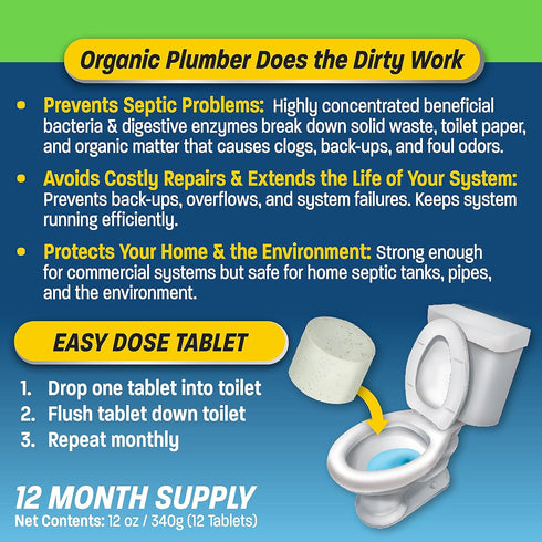 Septic Tank Cleaner Treatment, Bacteria x Natural Enzyme Flushable Bio Tabs for Sewage Waste & Field System