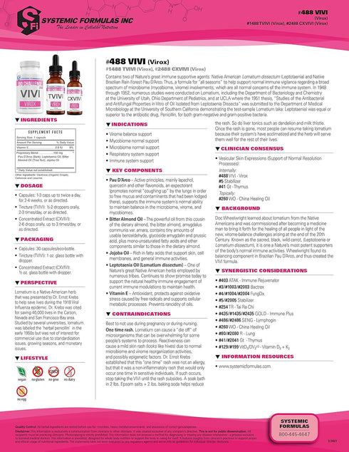 Systemic Formulas Bio Challenge #488 VIVI Virox, 30 Capsules, Immune Support Blend with Pau D’Arco
