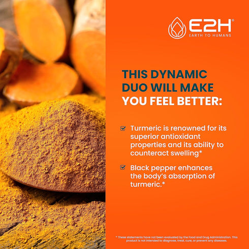 E2H Liquid Turmeric Curcumin for Better Absorption - Natural Joint Support - Turmeric Root Extract with Black Pepper