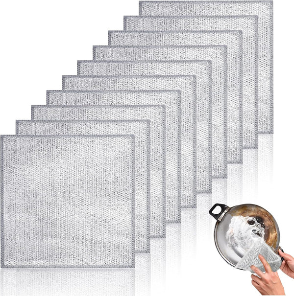 10Pcs Non-Scratch Wire Dishwashing Cloths, Lint Free Kitchen Cleaning Rags for Wet and Dry Dishes, Pots, and Sinks.