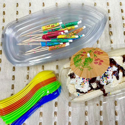Outside the Box Papers Clear Plastic Banana Split Boats, 12 oz., Eco-Friendly Disposable Dish