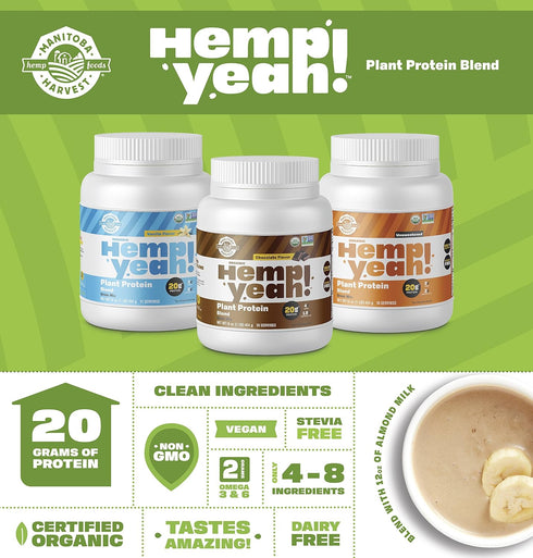 Manitoba Harvest Hemp Yeah! Organic Plant-Based Protein Powder, Vanilla, 16oz, 20g Complete Plant Protein