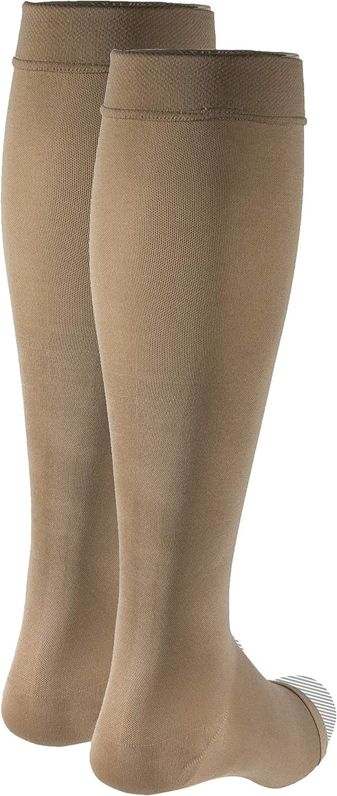 Truform Women's Compression Stockings - 20-30 mmHg, Knee High Length, Open Toe, Opaque, Beige, Large
