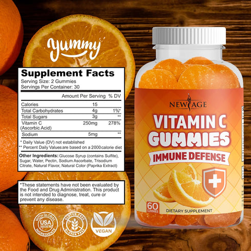 NEW AGE Vitamin C Gummies Orange Vitamin C Gummy - Supports Healthy Immune System - Vegetarian without Gluten (60 Gummies)