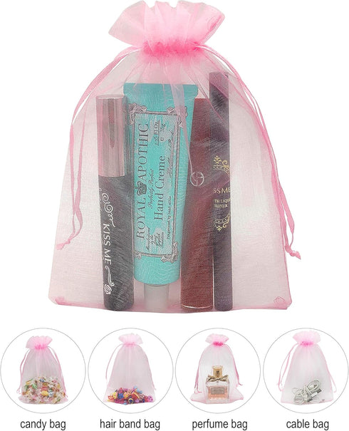 100PCS Pink Organza Bags 5X7 Inch Drawstring Mesh Pouches for Wedding Party Baby Shower Favors (Pink 5X7)