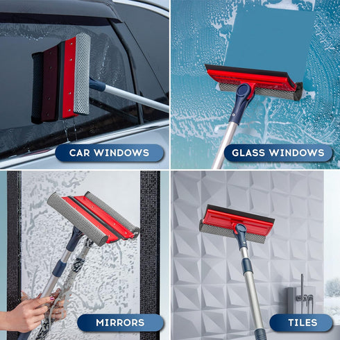 DSV Standard Professional Window Squeegee | 2-in-1 Window Cleaner Sponge with Telescopic Extension Pole 20" - 30"