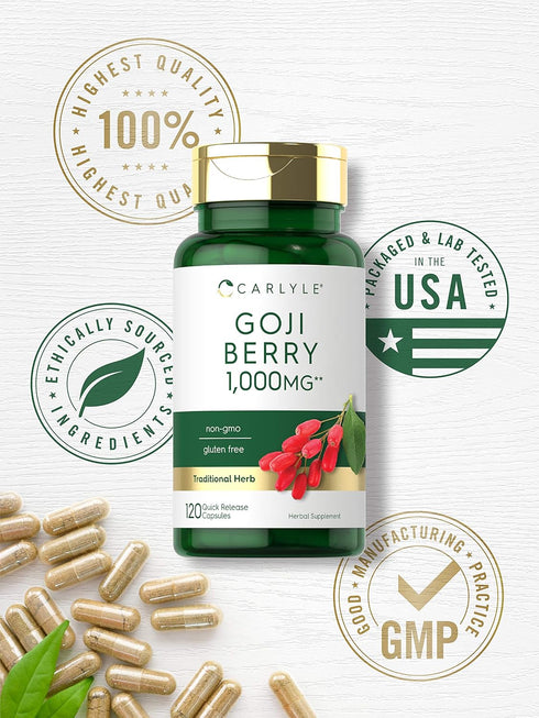 Carlyle Goji Berry 1000mg | 120 Capsules | Non-GMO, Gluten Free | Concentrated Extract from Wolfberry Plant