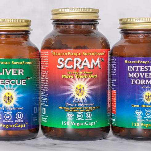 HealthForce SuperFoods Scram - Herbal Supplement with Milk Thistle, Wormwood & Black Walnut, 150 Vegan Capsules