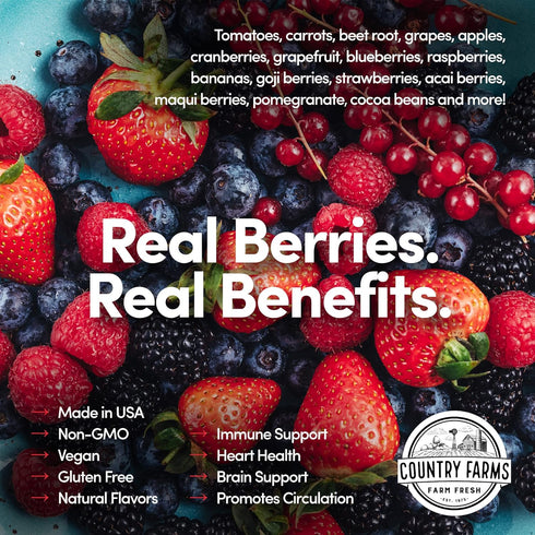 COUNTRY FARMS Super Reds, Energizing Polyphenol Superfood, 48 Super Fruits and Berries, 20 Servings, Mixed Berry Flavor