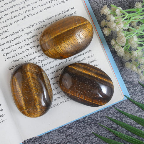 55-60mm Tiger Eye Palm Stone, Natural Body Chakra Balancing Worry Stone, Hand Carved Pocket Massage