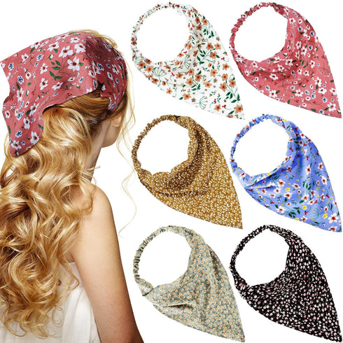 Syhood 6 Pcs Floral Elastic Hair Bandanas, Boho Scarf Headband, Chiffon Kerchief Turban with Hair Clips for Women
