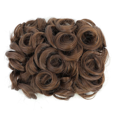 SWACC Short Messy Curly Dish Hair Bun Extension, Easy Stretch Combs, Clip in Ponytail, Medium Ash Brown-8#