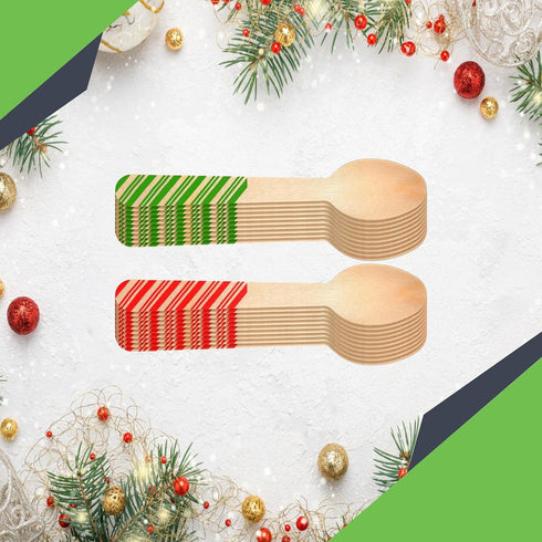 Red and Green Striped Candy Cane Christmas Wooden Spoons, Pack of 100 Count, 6.25 Inches