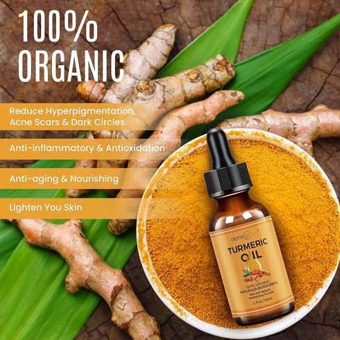Turmeric Oil + Organic Moisturizer, Reduce Acne, Dark Spot Remover, Hydrate Dry Skin, Anti-Aging Glow Oil for Face,