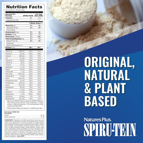 NaturesPlus SPIRU-TEIN Shake, Chocolate, 8 Packets, Plant Based Meal Replacement