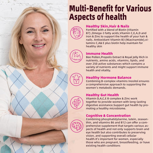 Multivitamin for Women Gummies for 40+, Vegan, Sugar Free, 120 Count, Omega-3, Niacinamide, Iron