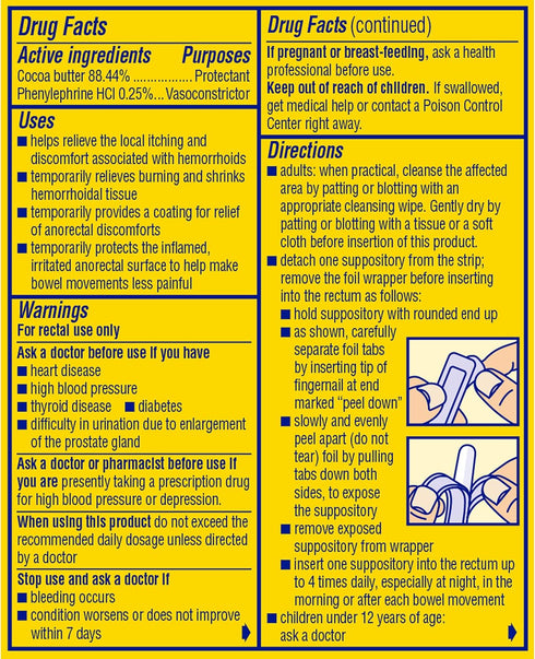 Preparation H Hemorrhoid Suppositories, 12 Count for Itching and Discomfort Relief