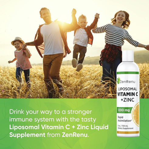 Liposomal Vitamin C and Zinc Liquid Drink for Adults & Kids - Non GMO Sunflower Lecithin - Max Antioxidant & Immune Support, 5 oz / 150 ml