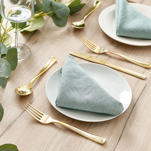 MATANA 180 Bulk Gold Plastic Silverware Set - 60 Knives, 60 Forks, 60 Spoons - Reusable Gold Cutlery for Parties &