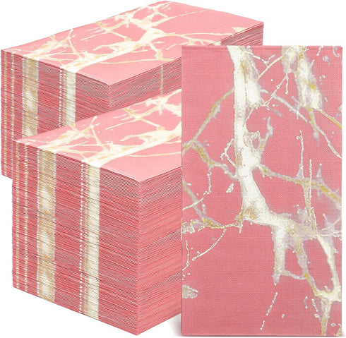 Zonon 50 Pcs Pink Marble Guest Towel Disposable Bathroom Paper Napkins Decorative Hand
