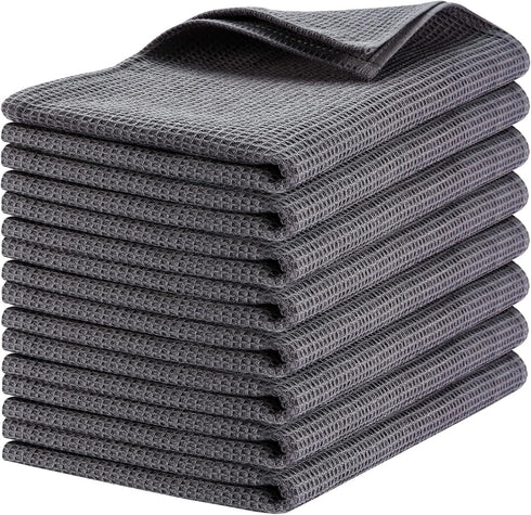 PY HOME & SPORTS 8 Pack Cotton Waffle Weave Kitchen Towels, 17 x 25, Super Absorbent Dark Grey Dish Cloths