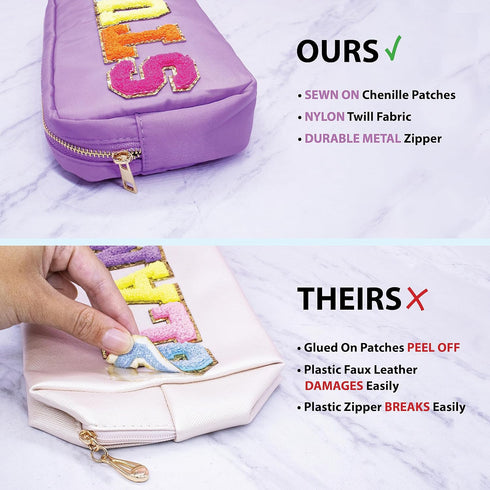 Fablinks Pink Nylon Cosmetic Bag - Chenille Letter Patches Design