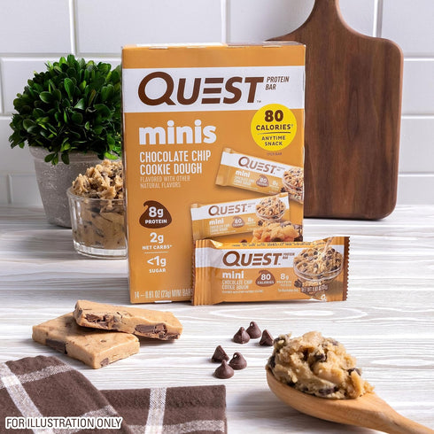 Quest Nutrition Mini Chocolate Chip Cookie Dough Protein Bars, 8g Protein, 14 Count, Gluten Free
