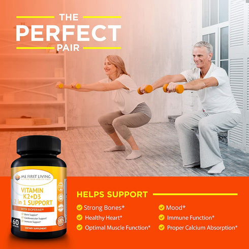 Me First Living Vitamin K2 (MK7) with D3 Supplement - 125 MCG Vitamin D3 & 100 MCG Vitamin K2 MK-7 for Bone & Heart