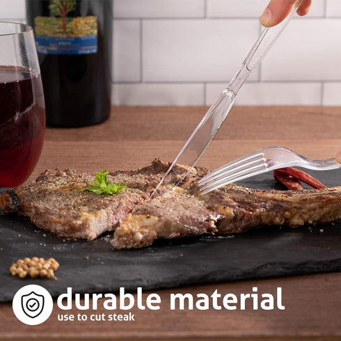 Heavy Weight Disposable Plastic Knives, Food Grade Heavy Duty Clear Cutlery, 200 Knives