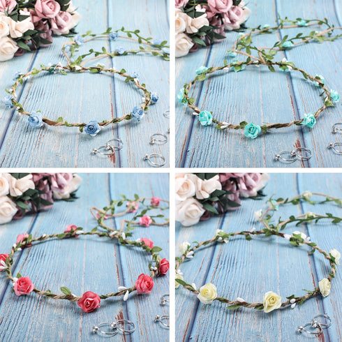 Whaline 4 Pcs Bohemian Style Floral Wreath Headbands - Flower Crown Headdress for Wedding Bride Party Festivals (4