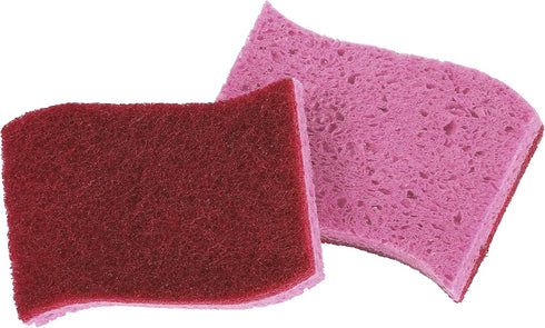Superio Non-Scratch Cellulose Kitchen Scrub Sponges with Scouring Pad Set, Pack of 3, Red/Pink