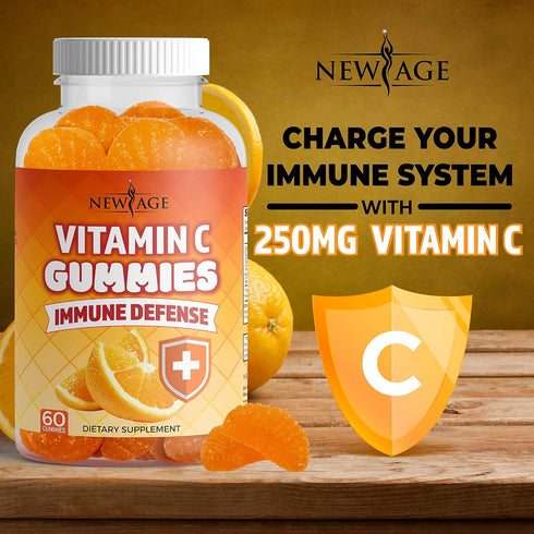 NEW AGE Vitamin C Gummies - Orange Flavor, Supports Healthy Immune System, Vegetarian, 60 Gummies