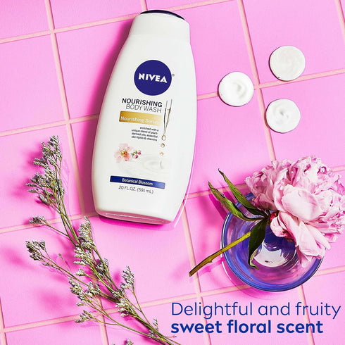 NIVEA Nourishing Botanical Blossom Body Wash for Dry Skin, 20 Fl Oz