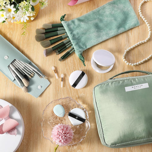 28 Pcs Women Makeup Set with Makeup Bag, Premium Synthetic Brushes and Mirror for Travel (Sage Green)