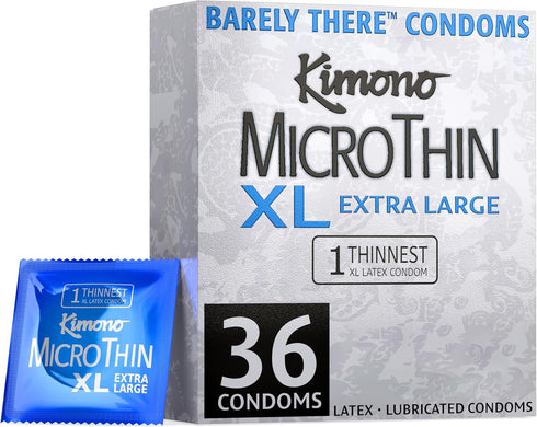 Kimono MicroThin XL Pack of 36 - Ultra Thin Lubricated Condoms, Natural