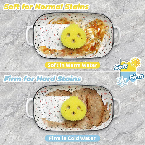 Functional Sponge Scrubber Set - Daddy Mommy Daily Scrub Sponge, Smiley Happy Face, Firm in Cold and Soft in Warm, Scratch Free, No Odor, 2 Animal Patterns (2ct) by Scrub Family