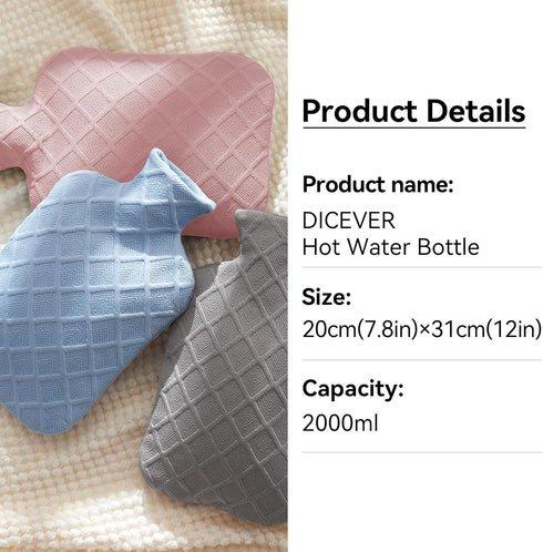 Hot Water Bottle with Soft Cover, 2L Hot Water Bag for Hot and Cold Therapies, Pain Relief for Sore Muscles, Pink