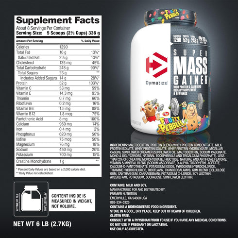 Dymatize Super Mass Gainer Protein Powder, 1290 Calories & 52g Protein, Fruity Pebbles, 6 Pound