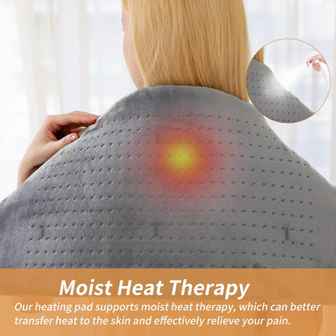 Heating Pad for Back Pain Relief, Portable Massaging Weighted Pad with 3 Heat Settings & 6 Massage Combinations, Light