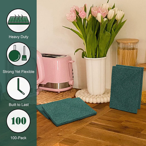 100 Pack Heavy Duty Scour Pads - Reusable Non-Scratch 3 x 4 Inch for Kitchen Dishes, Pots, Pans