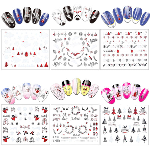 TailaiMei 24 Sheets 3D Christmas Nail Art Stickers Decals, Self-Adhesive Glitter Nail Decorations for Santa Claus