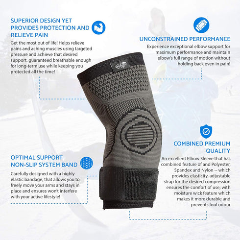Bodyprox Elbow Brace with Strap for Tendonitis, 2 Pack Tennis Elbow Compression Sleeves for Golf Elbow Treatment