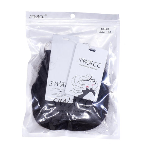 SWACC Short Messy Curly Dish Hair Bun Extension, Easy Stretch Combs, Clip in Ponytail, Dark Brown-4#