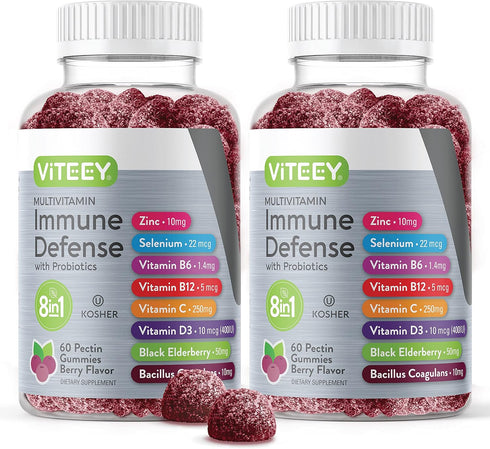 Multivitamin Gummies 8 in 1 Immune Support Supplement - Chewable Berry Flavored Pectin for Adults & Teens