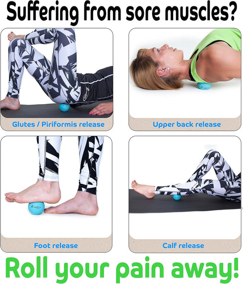 Therapy Massage Ball Set - Instant Muscle Pain Relief, 2 Extra Firm Balls with Mesh Bag for Myofascial Release