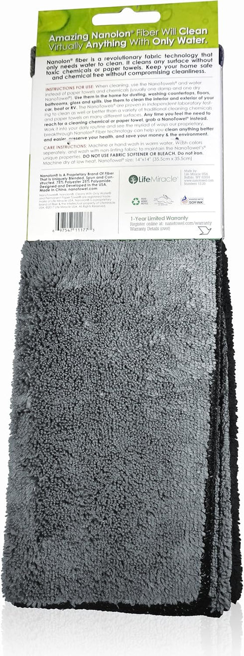 Nano Towels 4-Pack (14x14, Grey) - The Amazing Eco Cloth That Cleans Any Surface with Only Water, No More Paper Towels