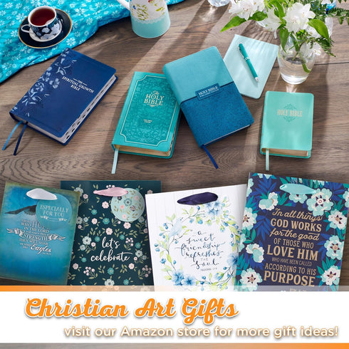 Set 27:9 Christian Art Gifts Gift Bag/Tissue Paper A Sweet Friend Proverbs Bible Verse, Blue Floral, Medium
