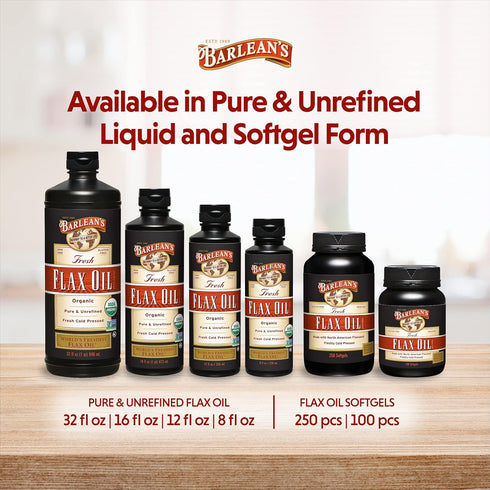 Barlean's Organic Flaxseed Oil Liquid | 7,640mg ALA Omega 3 Fatty Acid Supplement | Vegan & Gluten Free from Fresh Cold
